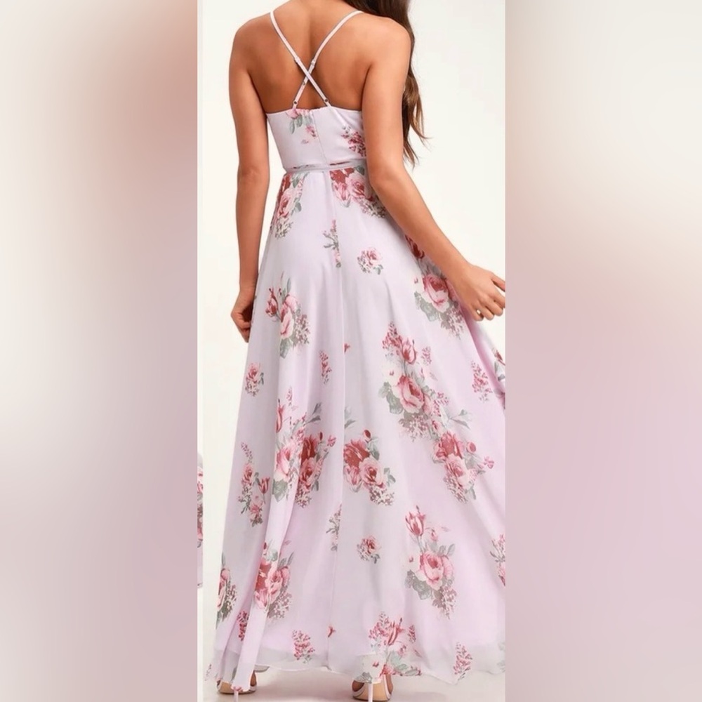 Lulu's Dusty whimsy boho wedding cottagecore Pink Floral wrap Dress large - Picture 2 of 5